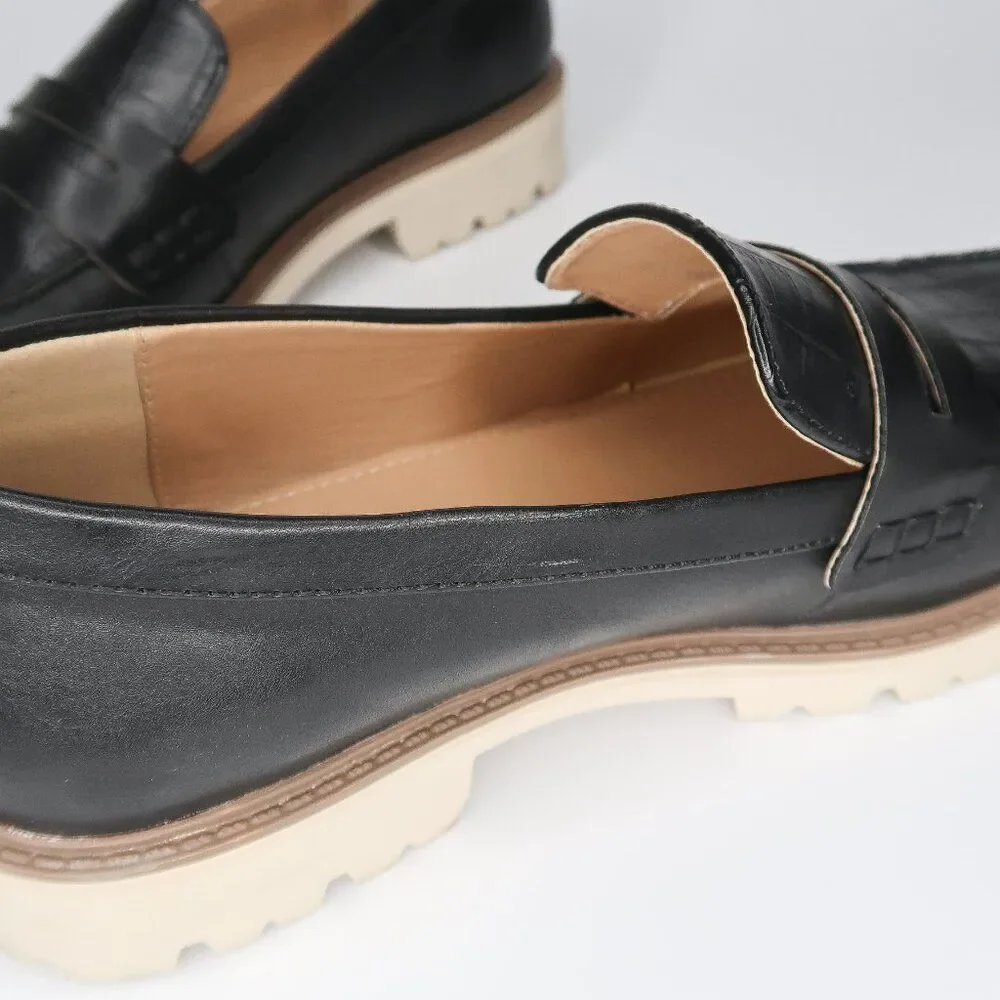 Journee Collection Womens Black Croc Embossed Lug Sole Penny Loafers Size‎ 9.5